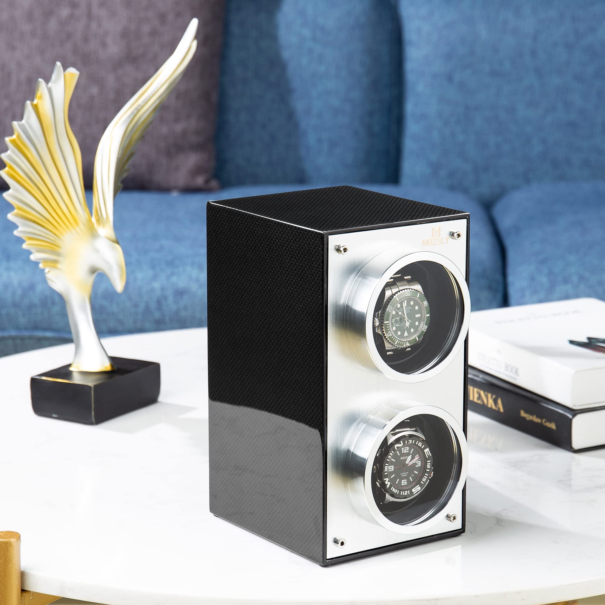 MOZSLY Double Watch Winder for Automatic Watches Slef Winding Box with Quiet Motor 12 Rotation Mode Setting Piano Painting