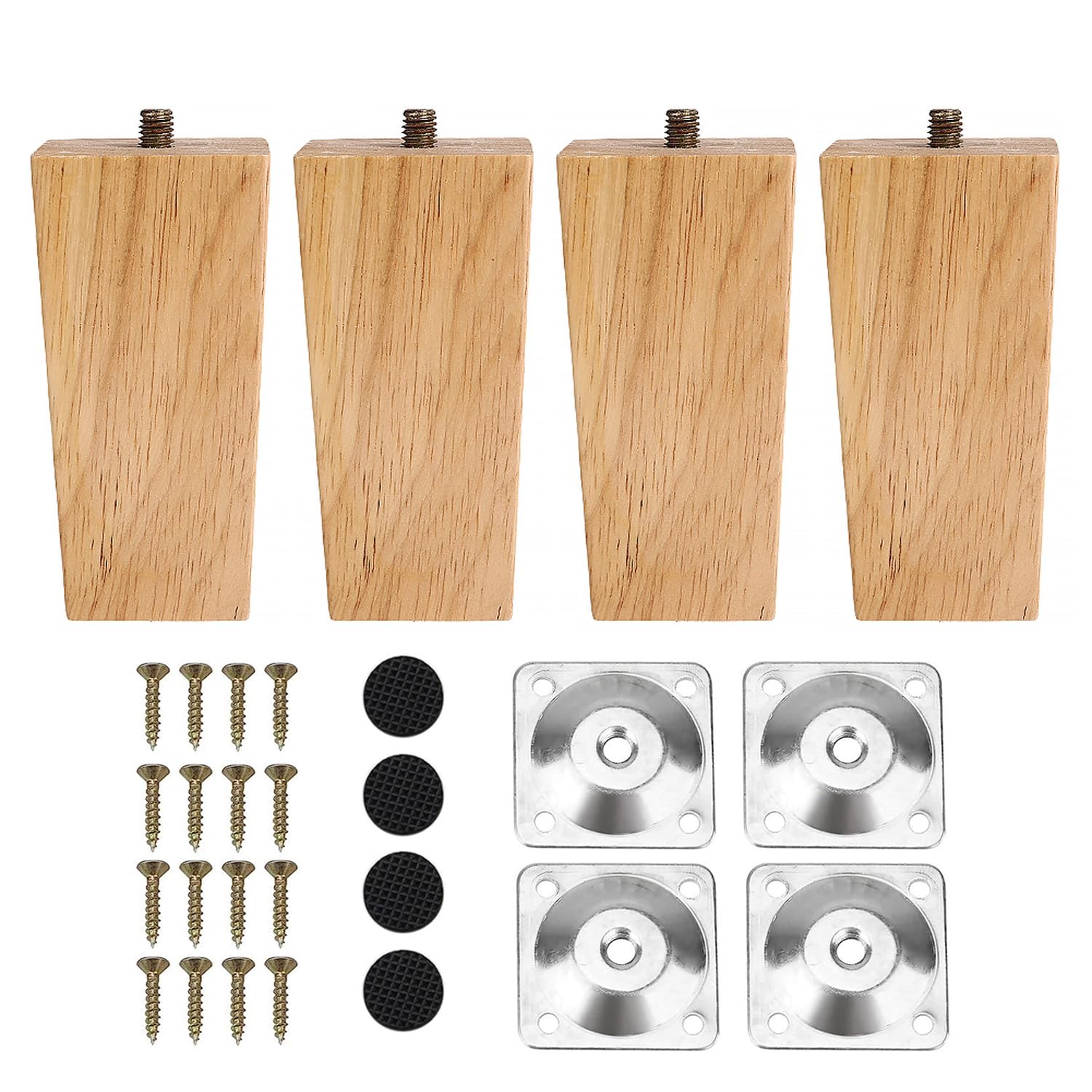 INMOZATA 4PCS Wooden Furniture Legs 10cm Replacement Sofa Legs Chair Legs with Mounting Plates & Screws, Furniture Feet for Chair Bed Sofa Couch Table Cupboard Cabinet Ottoman (10cm, Natural Colour)