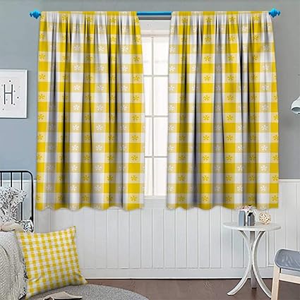 Amazon Com Yellow And White Room Darkening Curtains Checkered
