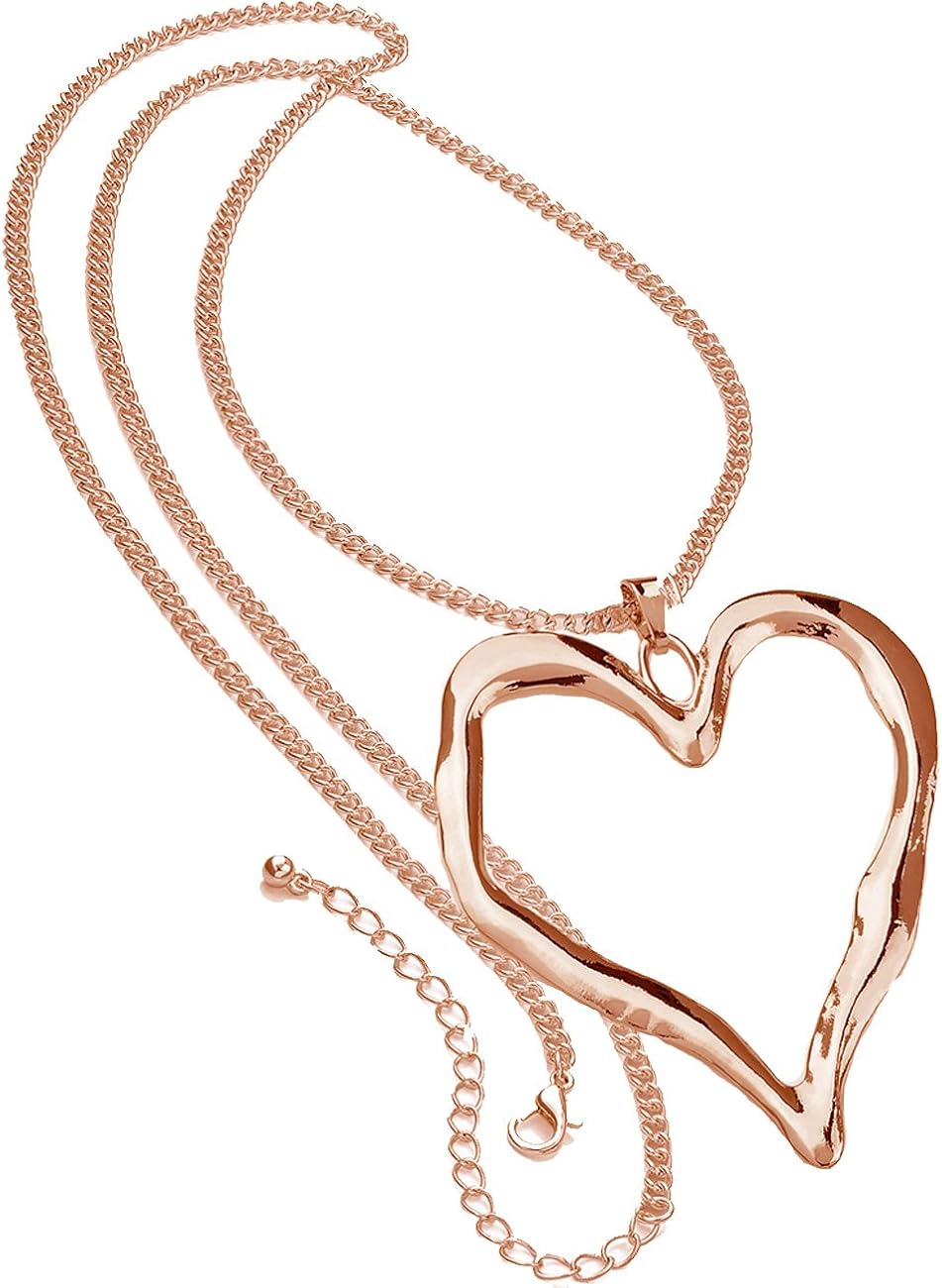 Ladies rose gold long chain very large chunky heart pendant fashion