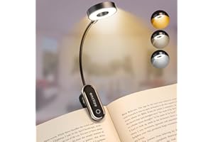 enclize Book Light for Reading in Bed,Rechargeable LED with Stepless Brightness & 3 Color Temperature, Easy Clip On Lamp at Night Bed Bookworms,Students，Black