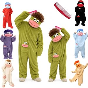 SEHIOZNI Family Matching Monster Onesie Silly Big Mouth Monster Outfit Fleece Hooded Soft Plush Jumpsuit For Adult And Kids