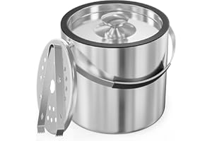 IHOO 3.2L Insulated Ice Bucket with Silicone Lid, Tongs & Strainer, Double Wall Stainless Steel Ice Bucket for Parties and Cocktail Bar, Upgraded Silicone Cover Keep Ice Frozen Longer