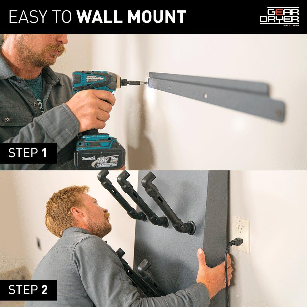 GearDryer Wall Mount 12 Boot and Glove Dryer | 6 Pair Boot, Shoe, and Glove Dryer | Dryer and Warmer for Ski Boots, Work Boots, Athletics, and More Grey: Clothing