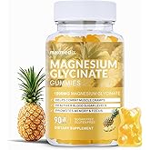 Magnesium Glycinate Gummies 1000mg, Sugar Free Magnesium Potassium Supplements Chewable for Adults with L-Threonate for Sleep, Body Support and Relaxation,90 Pineapple Gummies
