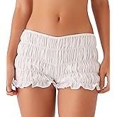 NUFIWI Women's Y2k Ruched Mini Shorts Low Waist Ruffle Frill Bloomers Lounge Pajamas Smocked Micro Shorts Sleepwear