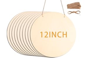 POJAH 10Pcs 12 Inch Wood Circles for Crafts, Unfinished Wood Blank Wooden Door Hanger Sign, DIY Wood Rounds for Cricut Projects, Wood Burning, Painting, Valentines Day Decor DIY Crafts