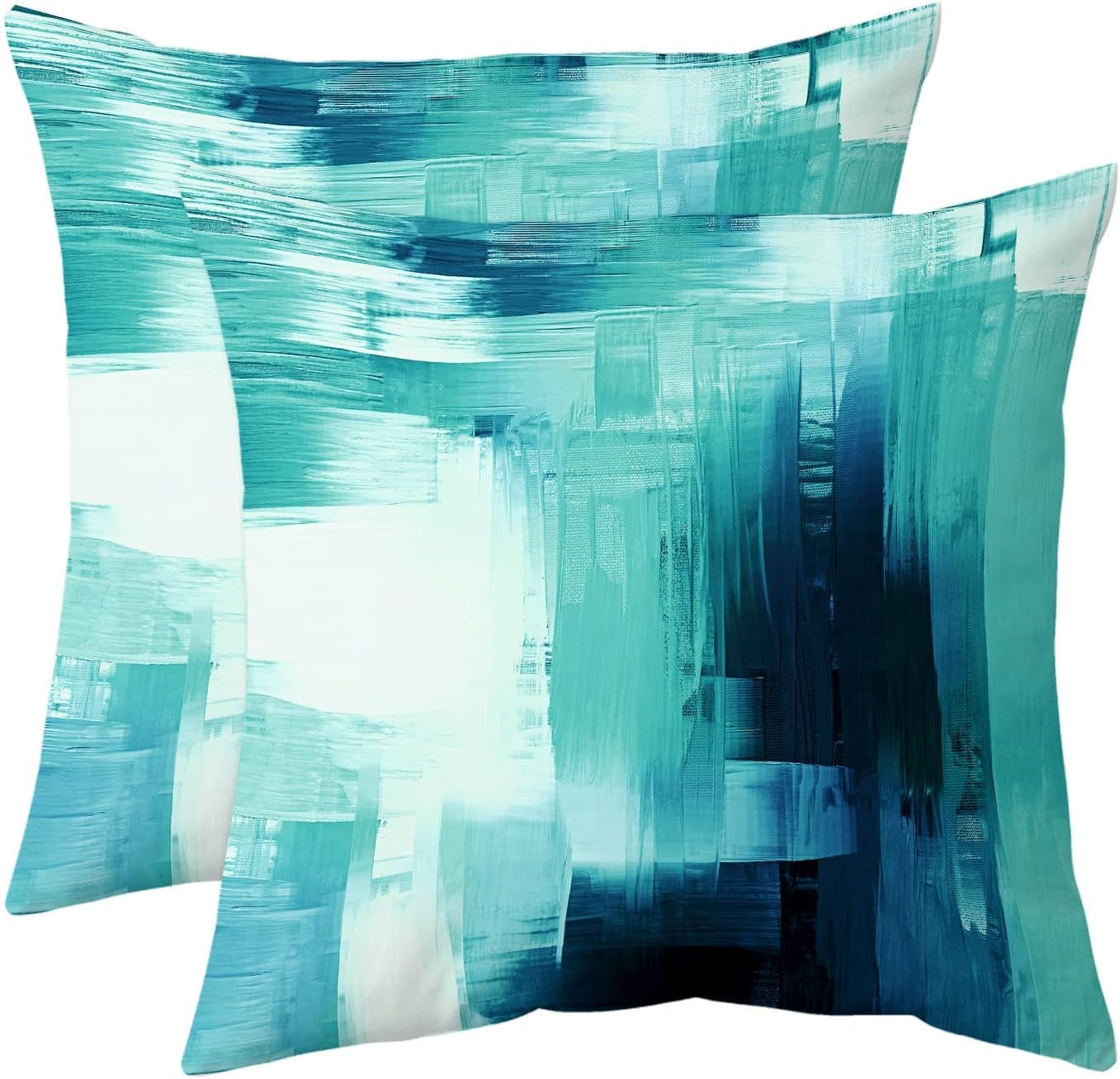 QUALKNOY Set of 2 Velvet Teal Cushion Covers 18"x18" Modern Abstract Art Painting Couch Throw Pillow Covers 45 x 45cm Home Decor Cushion Cover for Sofa Living Room Bedroom Garden Outdoor
