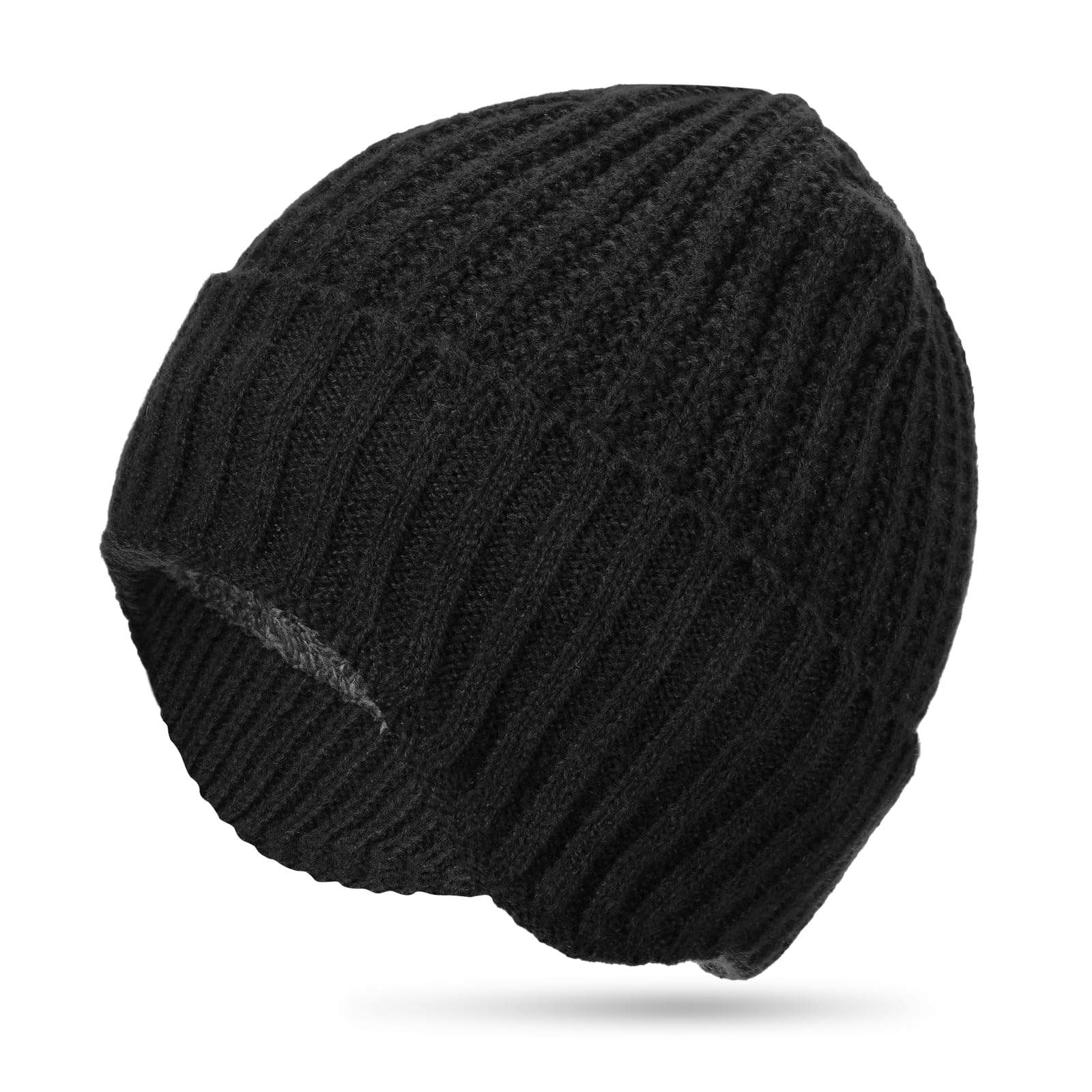 Jadive Winter Hat with Ear Flaps Knit Beanie Hats Beanie Cap Thick Warm Plush Lining Skull Cap for Women Men Outdoor Sports(Black)