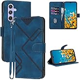 JHWVVTF for Samsung Galaxy A16 5G Phone Case Wallet, Card Holder Leather Kick-Stand, Wrist Strap, Magnetic Closure, Shockproof Protective Pattern Flip Cover (Blue)