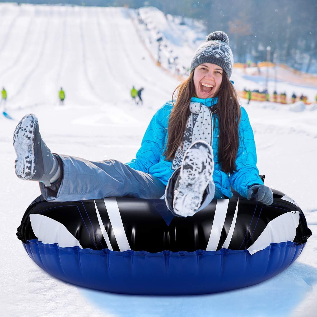 Toyvian Snow Tube,Super120CM Inflatable Snow Sled for Kids and Adults,Thick 0.6mm PVC Snow Tubes Inflatable Float for Winter Outdoor Sledding, Perfect Christmas New Year Gift