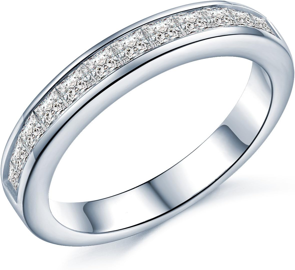 Princess Cut Eternity Ring - 2mm CZ Crystals Eternity Ring Style - Half Eternity White Gold Look Sterling Silver - Sizes I - T