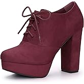 Allegra K Women's Platform Chunky Heel Lace Up Booties