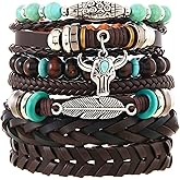 LKingel Turquoise Western Bracelets for Women Turquoise Beaded Stretch Bracelets Vintage Stackable Leather Bracelet Country Cowboy Outfit Accessories
