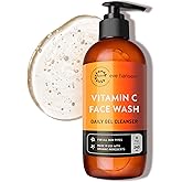 Vitamin C Cleanser Face Wash - HUGE 8 oz Gentle Facial Cleansing Gel for Uneven Skin Tone, Age Spots and Fine Lines - Natural Face Soap with Aloe Vera, Green Tea, Ginseng