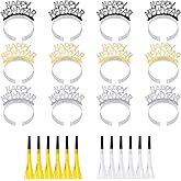 yeabwps 24 PCS New Years Eve Party Supplies 2026, Happy New Year Headband Tiara Noise Makers Party Favors Gold Sliver
