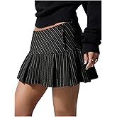 Floerns Women's Striped Pleated Micro Mini Skirts Low Waist Button Side Uniform A Line Skirt