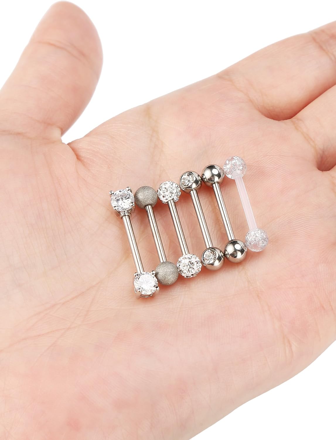 6 works Nipple Bars Surgical Stainless Steel Piercing Titanium Barbell Ring Tongue Ring Cubic Zirconia Nipple Rings Body Piercing Jewelry - Image 5