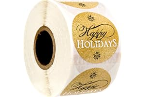 SBLABELS Elegant Faux Gold and Black Happy Holiday Stickers / 500 Faux Foil Christmas Label/Modern 1.5" Holiday Stickers