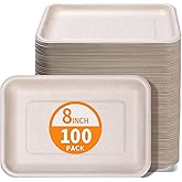 Celel 100 Pack 8 Inch Rectangle Paper Plates, 8 x 6 inch Food Trays Disposable Rectangle Plates for Tacos, Meat, Dessert, Snack