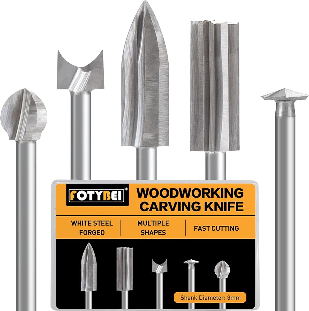 FOTYBEI Wood Carving Bits Set 5 Pcs 1/8 Shank Dremel Tool Compatible