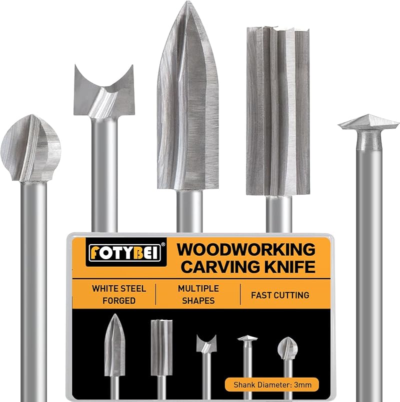 FOTYBEI Wood Carving Bits Set 5 Pcs 1/8 Shank Dremel Tool Compatible