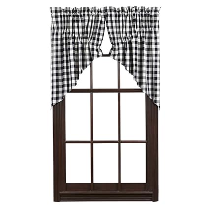 VHC Brands Buffalo Black Check Prairie Swag Set of 2-36x36