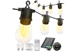CIIC Solar Outdoor String Lights, 45FT LED Patio Lights Solar Powered for Outside IP65 Waterproof, Hanging Solar Lights with 8 Modes 16+2 Shatterproof Bulbs for Yard Garden Porch-3000K Warm White