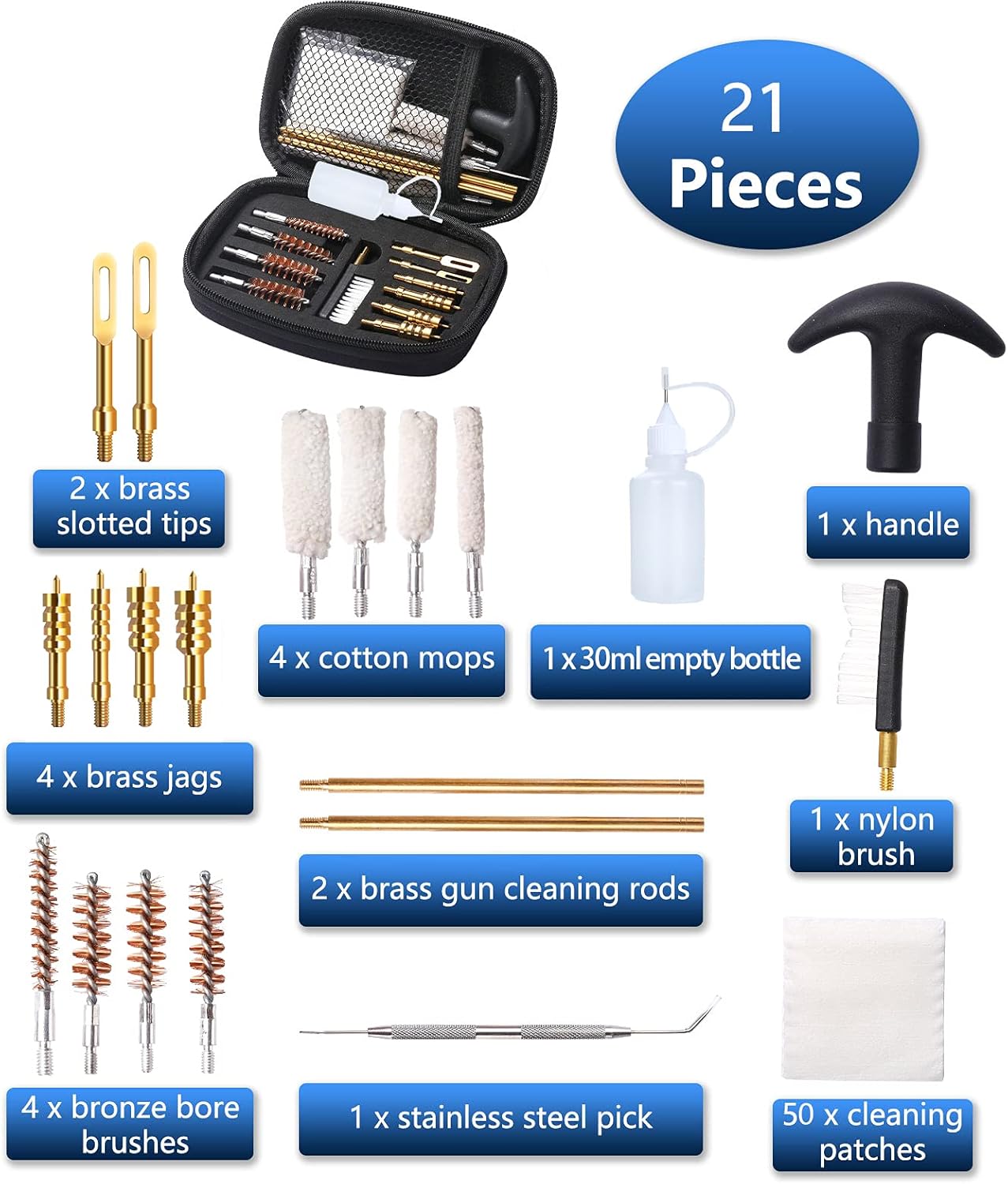 WEREWOLVES Universal Handgun Cleaning Kit for .22 .357/.38/9mm .40 .45 Caliber Pistol with Cotton mop, Bronze Bore Brush, Brass Jag, Brass Slotted Tips, Nylon Brushes : Sports & Outdoors