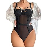 OYOANGLE Women's Cut Out Sheer Mesh Teddy Bodysuit Sleeveless Underwire Lingerie Sleepwear