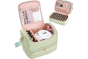 Uross Nail Polish Organizer Bag Holds 50 Bottles Nail Polish, Nail Lamp, Nail Supplies- Nail Organizers and Storage Case for Nail Tech, Nail Stuff Gel Kit Box Gift for Manicurist- Green