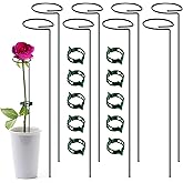 XYCING Green Metal Plants Support Stakes (Pack of 8), Garden Single Stem Plant Support Rod and Ring with 10 PCS Plant Clips, Plant Support and Clips Set - for Amaryllis, Rose, Tomato Seedling, Sapling