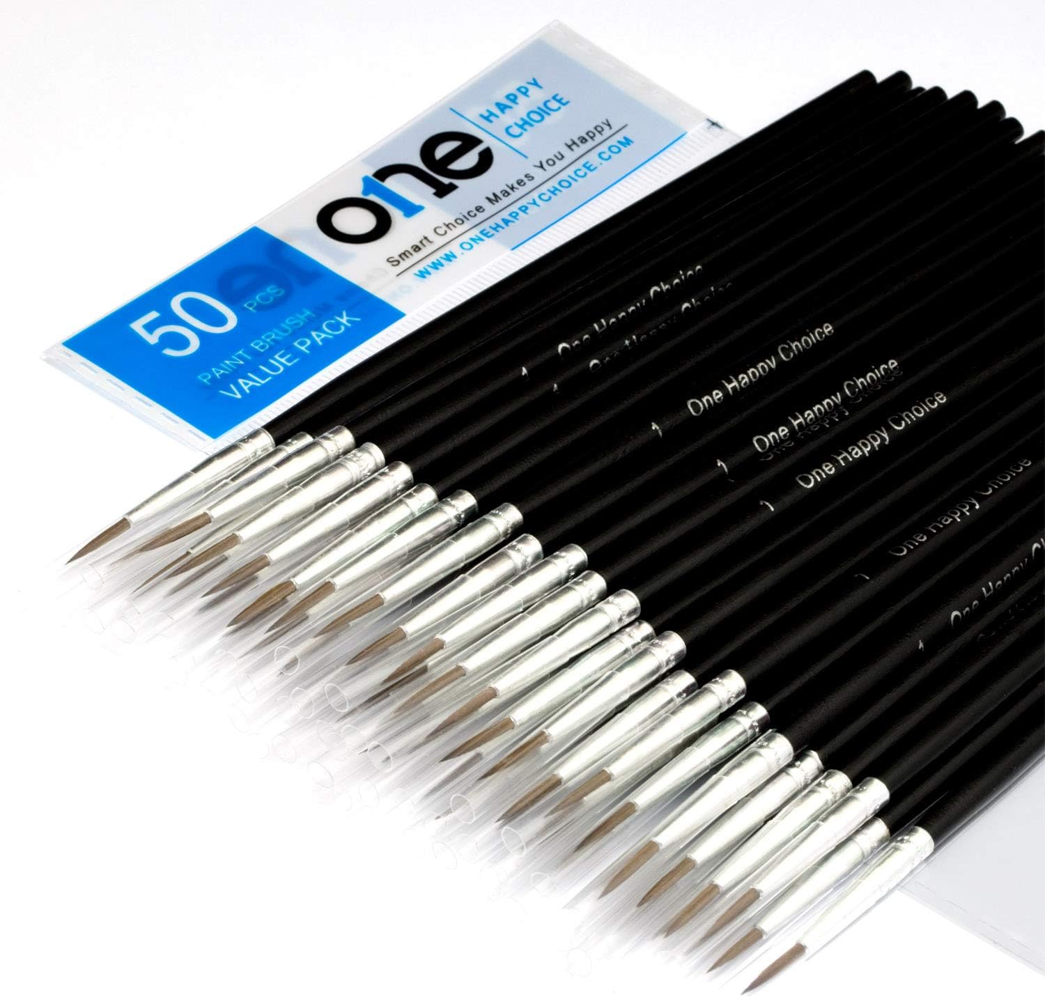 50 Pcs Pack of Synthetic Sable Fine Detail Paint Brushes Set for Miniature, Scale Model, Art Painting in Acrylic, Oil, Watercolor - Pointed Round (Size #1 (Large))