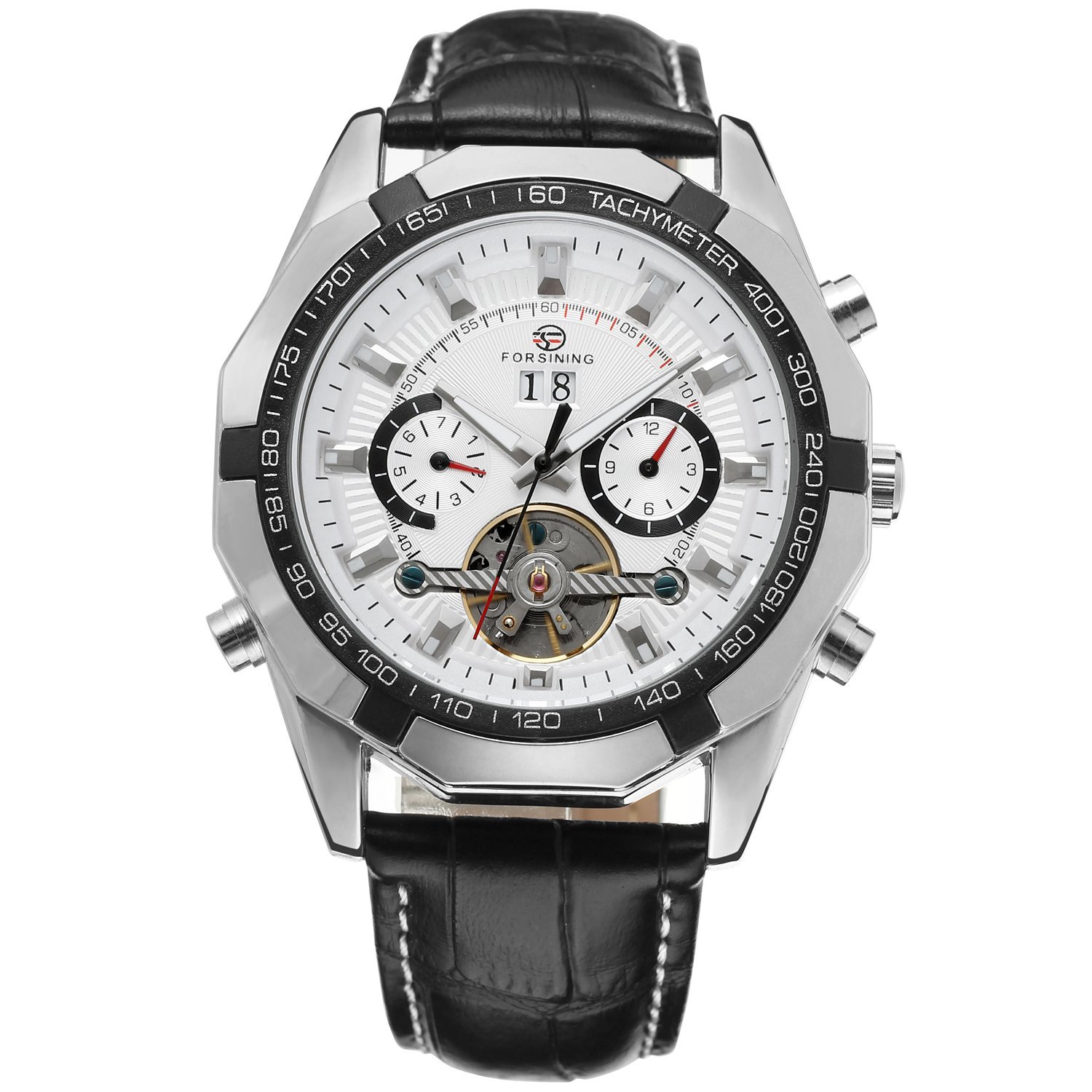 Forsining Men's Vintage Automatic Self-Winding Tourbillon Day Calendar Leather Wrist Watch FSG340M3T2