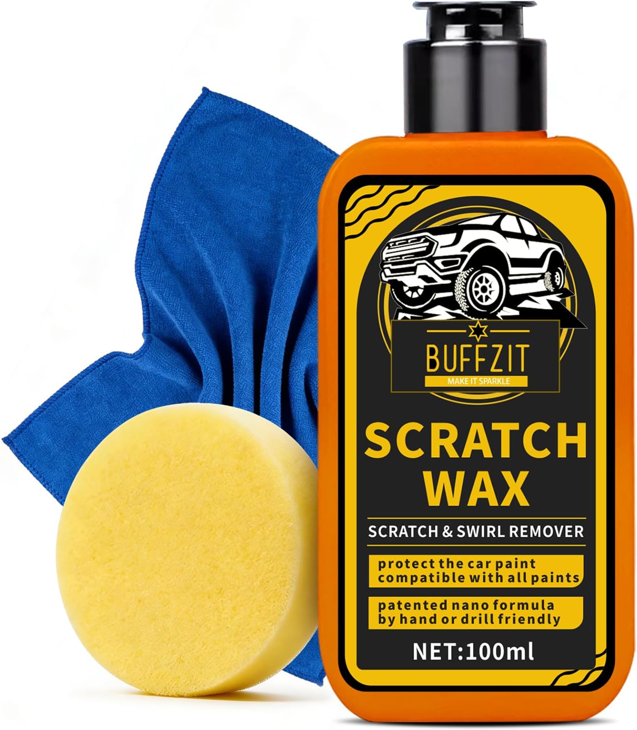 BUFFZIT Car Scratch Remover for Vehicles, Scratch Repair Wax, Rubbing & Polishing Compound, Easily Removes Surface Scratches, Effectively Reduces Swirl Marks for Cars and Other Vehicles, 3.4oz/100ml