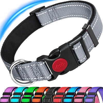 ATETEO Reflective Adjustable Dog Collar with Soft Neoprene Padding 13-19.7in