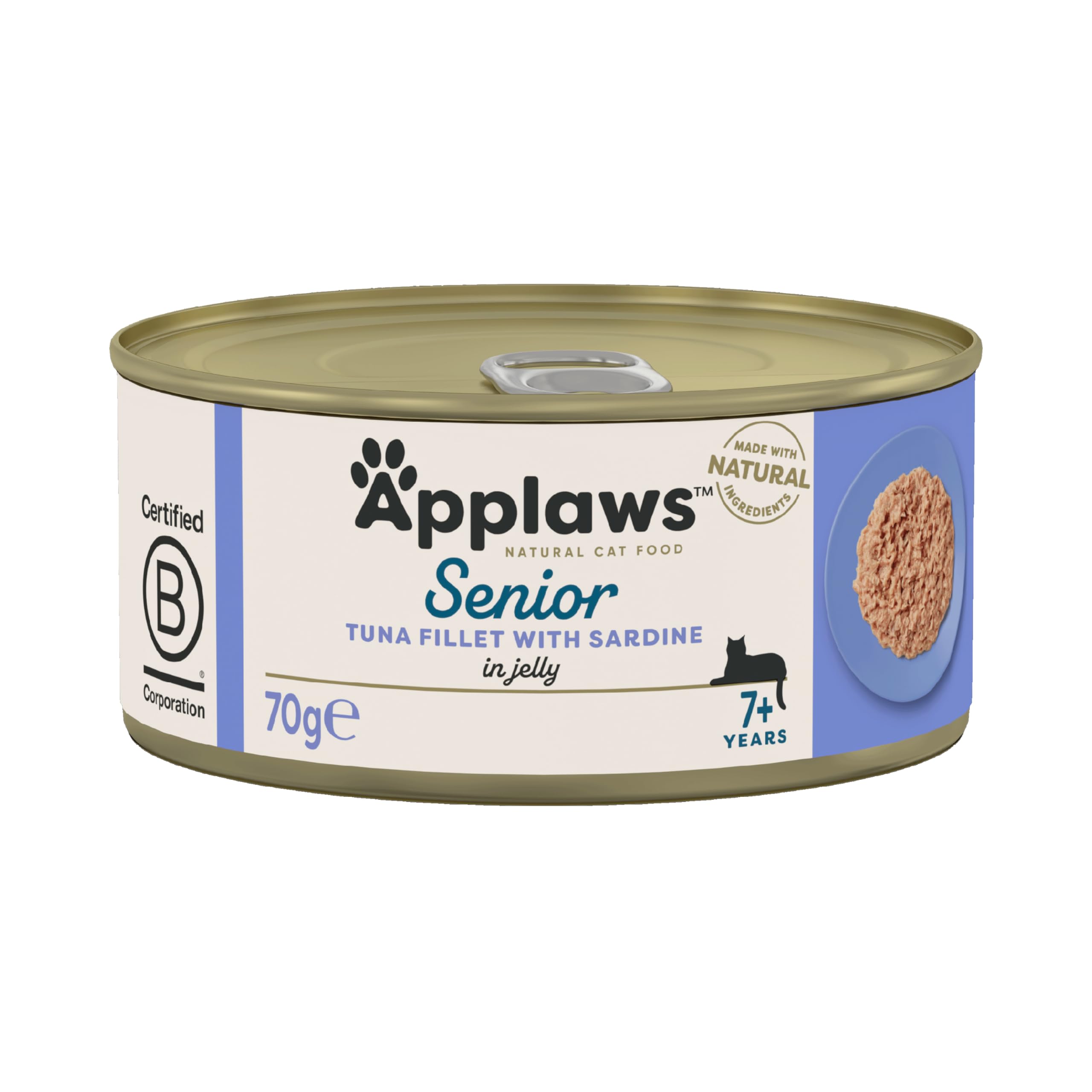 Applaws Natural Senior Wet Cat Food, Tuna with Sardines in a Soft Mousse 70g Tin(Pack of 24 x 70g Tins)
