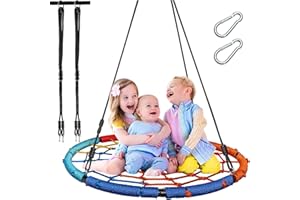 Pitpat 40" Spider Web Swing with 4 Ropes Adjustable from 55" to 102", Spider Swing for Kids for Kids MAX 440 Lbs Load and Stainless Steel Frame, Outdoor Large Web Swings for Tree - Rainbow