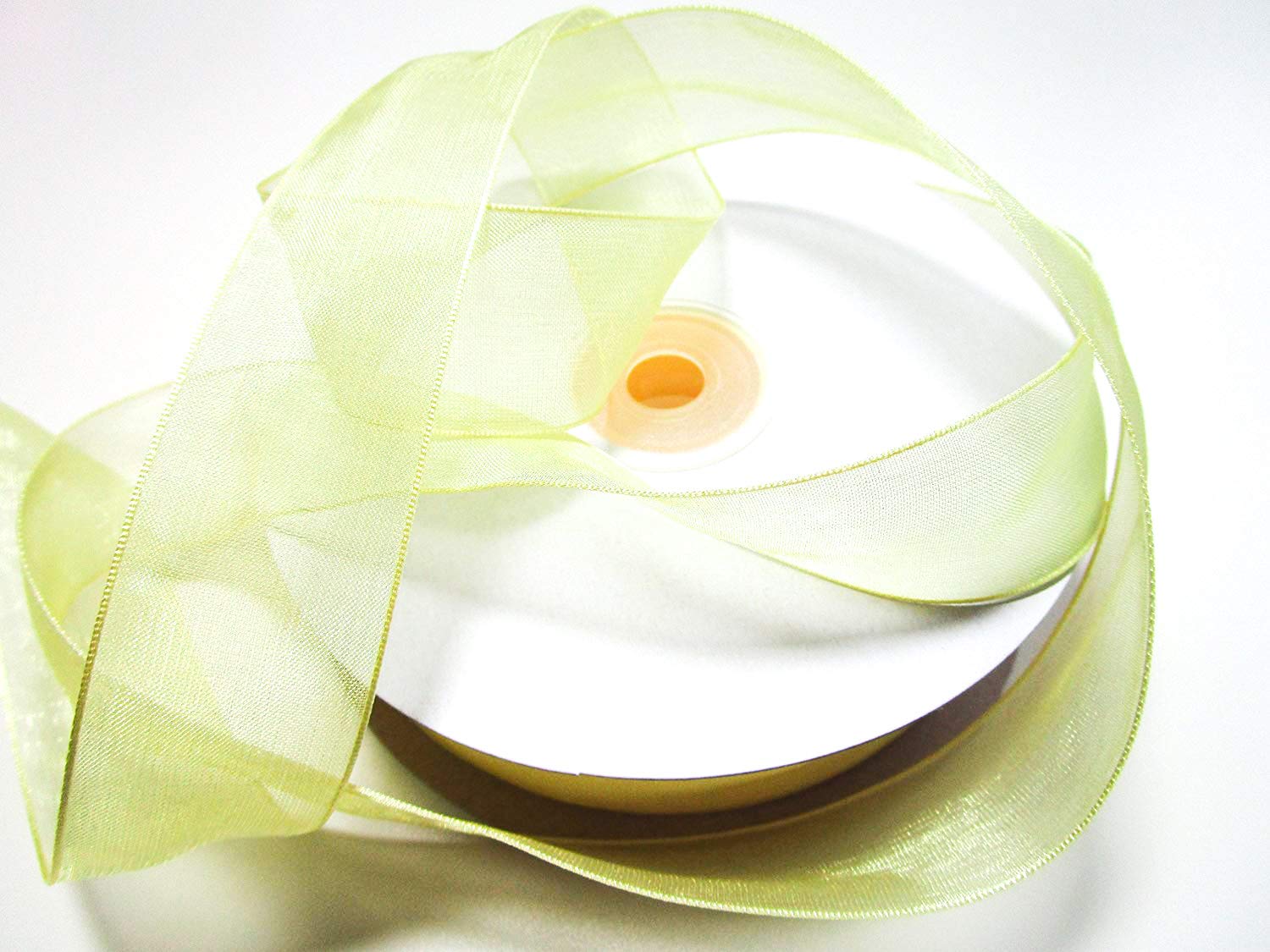 CaPiSo Organza Ribbon 50 m x 25 mm Organza Ribbon Gift Ribbon Decorative Ribbon Wedding Antenna Ribbon (Light Yellow)