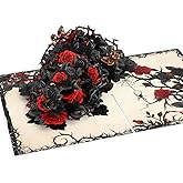 4BO Craft Gothic Black Rose 3D Greeting Card, Halloween Pop Up Card, Happy Halloween Birthday Card, Spooky Anniversary Cards for Husband Wife Mom Men Women