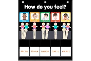Eamay Emotions and Feelings Pocket Chart for Kids with 31 Cards,Social Emotional Learning Pocket Chart for Classroom and Home-School,Black (Black)