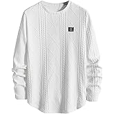 SHENHE Men's Long Sleeve Quilted Textured Shirt Crew Neck Geometric Argyle Streetwear Knit Top