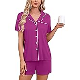 HNG Soft Pajamas for Women Button Down Pajama Sets Pjs Set Fuchsia, L