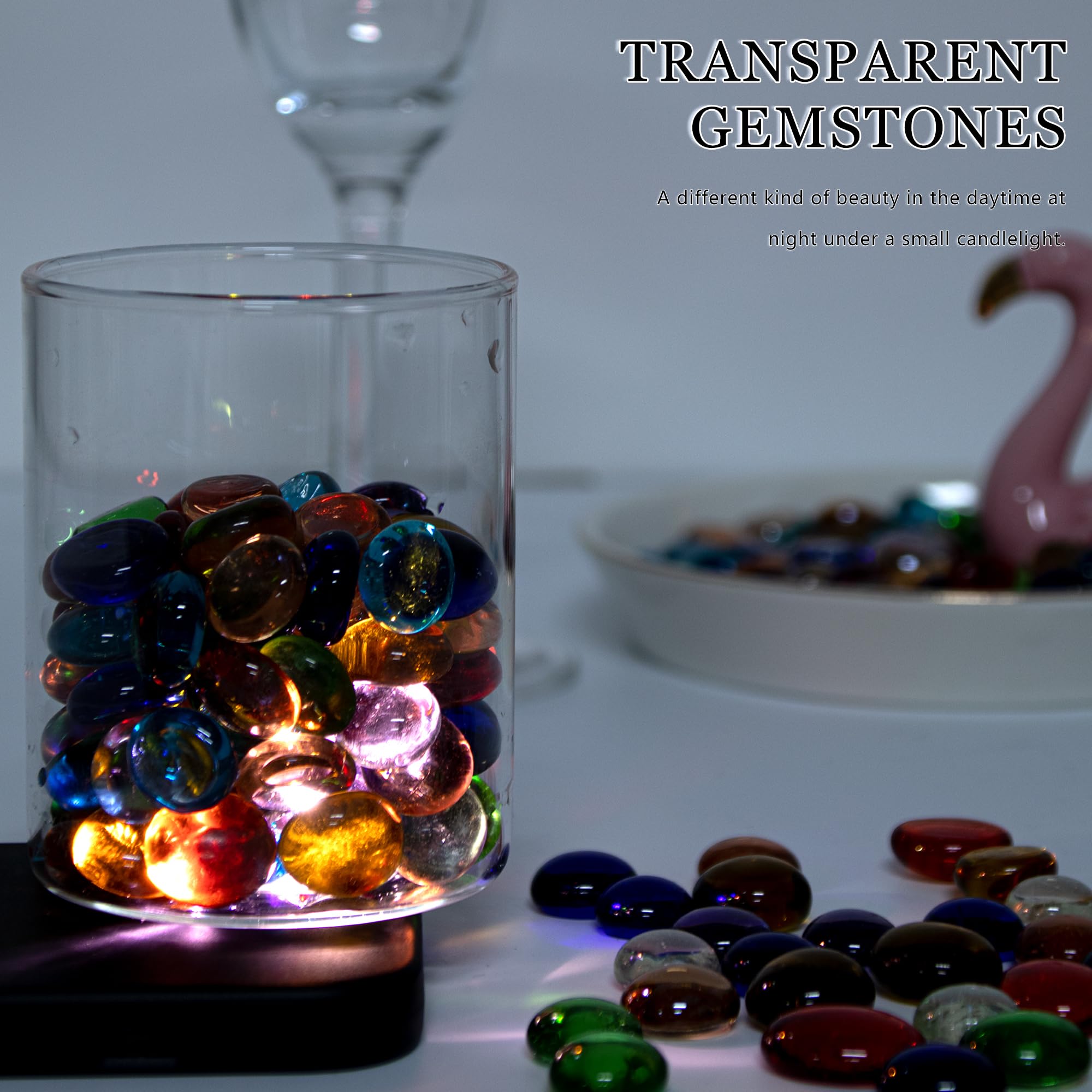 50PCS Mini Glass Gems,Mixed Colour Mancala Stones Flat Bottom Marble Beads for Home Decorative Art Craft Vase Filler(0.5