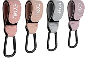 FYGL Stroller Hooks - Leather Buggy Clips, Pushchair Carabiner Clip for Bags, Easy Attachment for Pram, Universal Stroller Clips and Hooks, Stroller Accessories - Morandi Light (4 Pack)