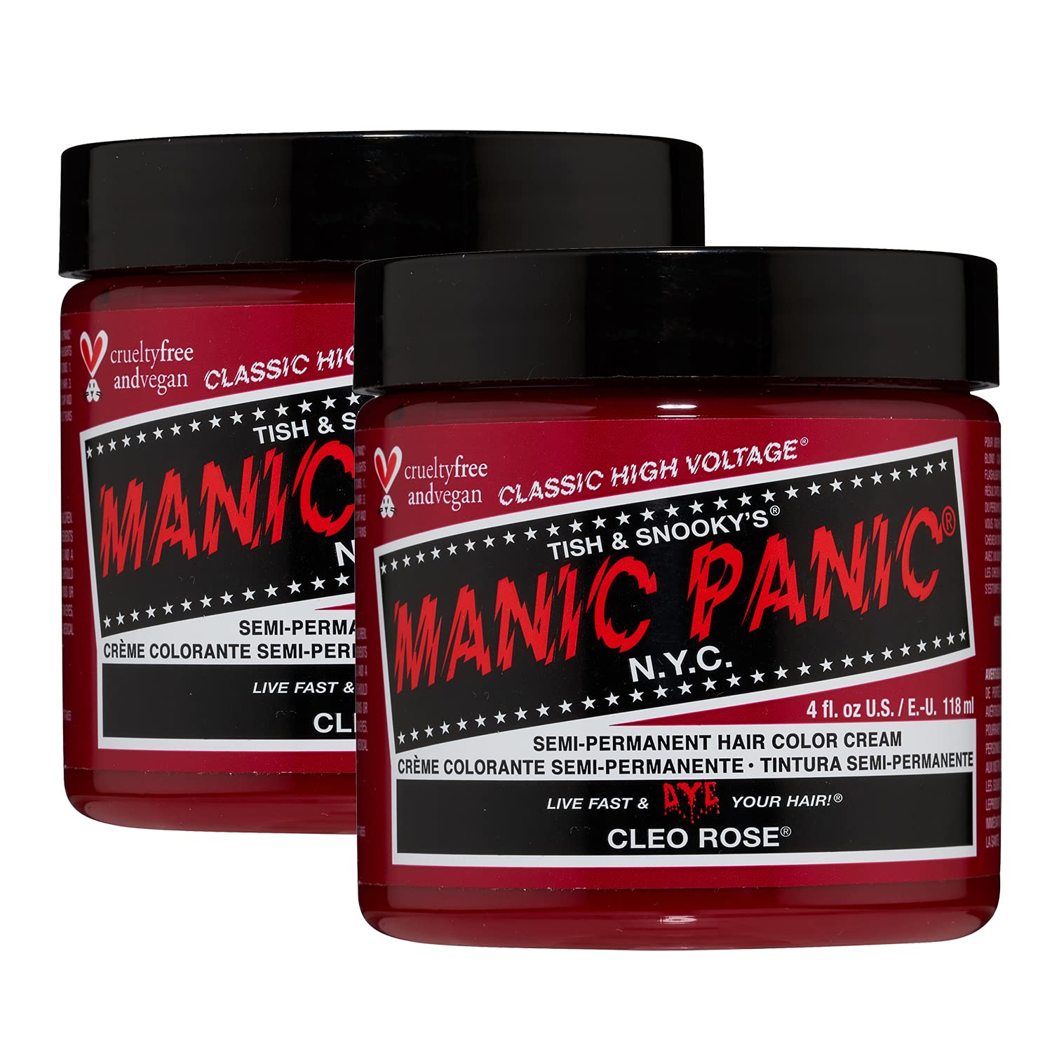 Manic Panic Cleo Rose Classic Creme, Vegan, Cruelty Free, Red Semi Permanent Hair Dye 2 x 118 ml