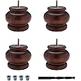 4 in. H x 4-7/8 in. Dia Stained Cherry Solid Hardwood Round Bun Foot | 4 Pack with 4 Free Insert Nuts and Drill Bit