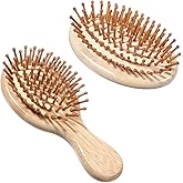 2 Pcs Bamboo Hair Brush, Mini Bamboo Brush for Hair Growth, Wooden Scalp Massager Hairs Growth Detangling Round Brushes Tool for Women Men, Travel Portable Pocket Size Hairbrush for All Hairs Types