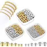 1200Pcs Smooth Round Beads Gold Spacer Loose Ball Beads for Bracelet Making Craft (4mm,6mm,8mm, Silver & Gold)