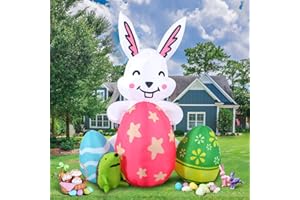 AIGNC Inflatable Easter Bunny Outdoor Decorations 6FT Blow Up Rabbit with Hedgehog Decor Spring New Born Eggs Build-in LEDs for Yard Garden Lawn Indoors Home Holiday